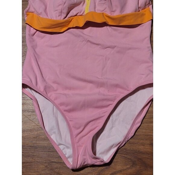 Vintage Talbots Sz 12 Pink One Piece Swimsuit V-Neck Low Maillot Chic Halter - Picture 3 of 5